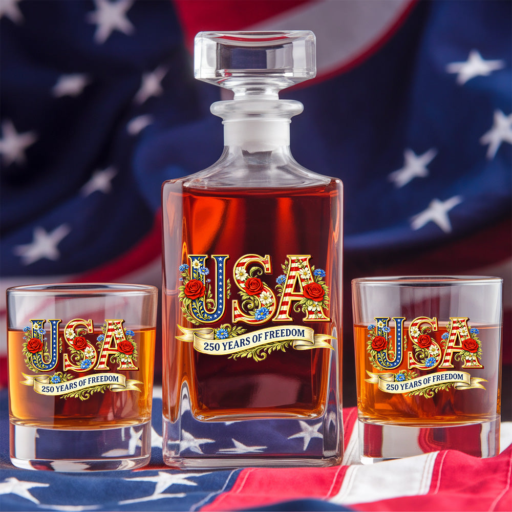 America 250 Patriotic Whiskey Decanter Set 1776-2026, Independence Day USA Gift THUC99