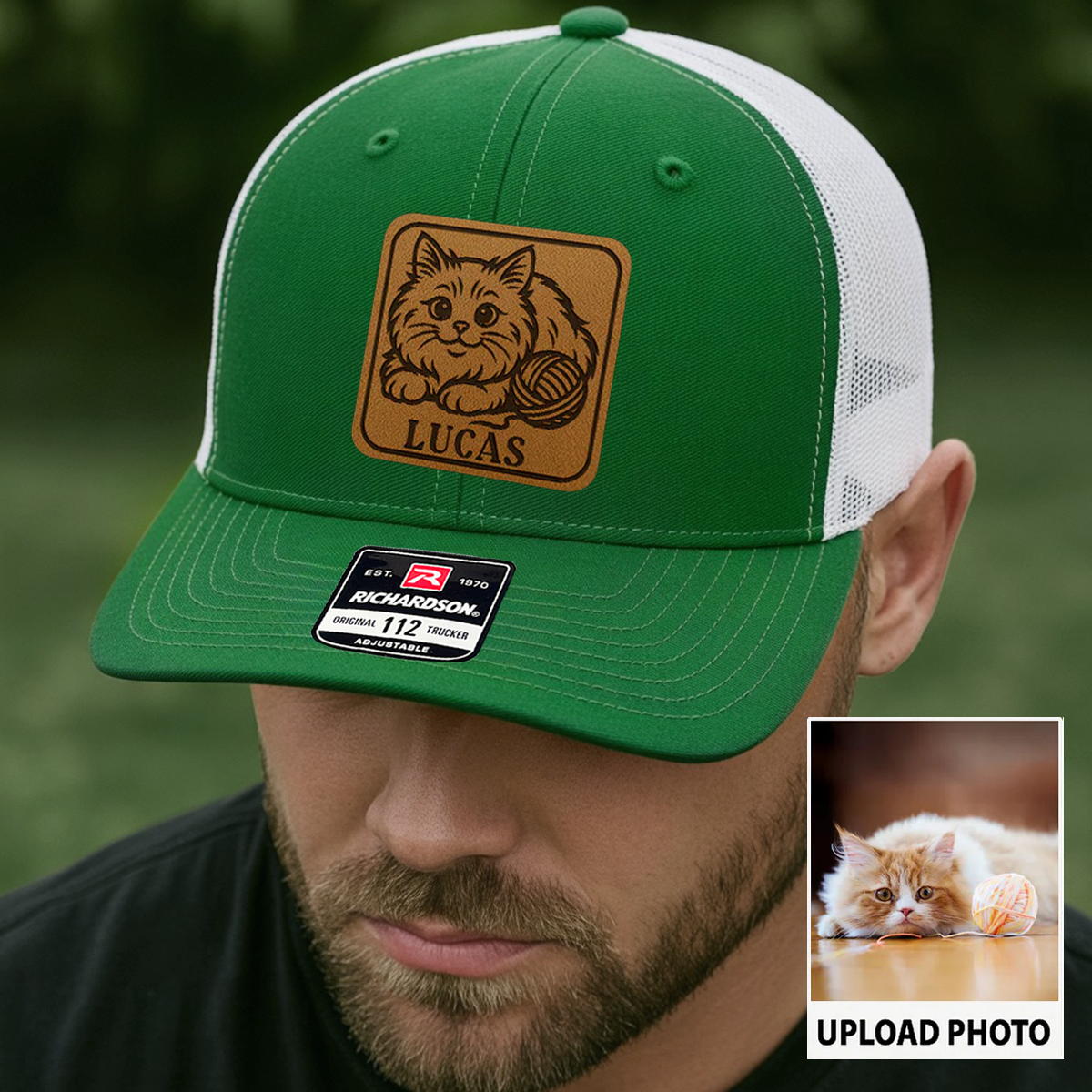 Personalized Cat Photo Leather Patch Hat | Trucker Hat With Cat Photo | Gift For Cat Lover TNGANSP037