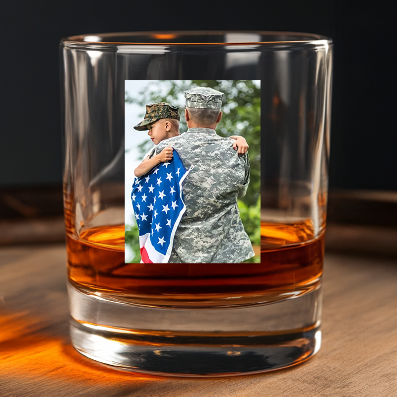 Custom Photo Veterans Military Decanter With Whiskey Glass | Veteran's Day Gift | Patriotic Gift for Veterans