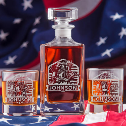 Personalized Firefighter Wife Decanter Set – Custom Name Whiskey Gift for Firefighter Family