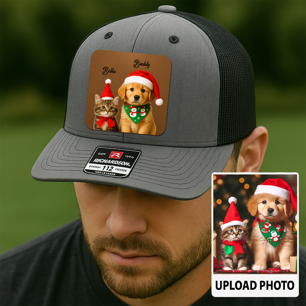 Custom Dog Lover Trucker Hat – Personalized Cap with Pet Photo on Leather Patch – Gift for Pet Owners TH9914