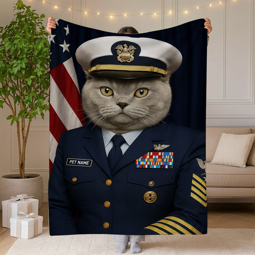 Custom Cat Photo Us Navy Blanket _ Gift For Cat Lovers