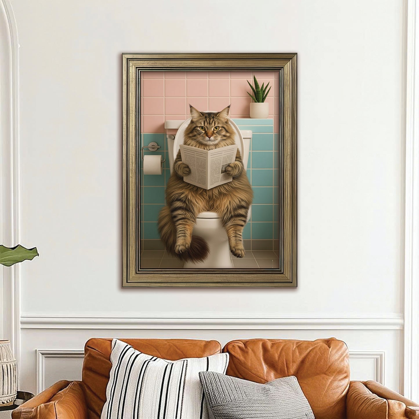 Custom Photo Cat Bathroom Style 8 Canvas Framed Wall Art Gift For Cat Lovers
