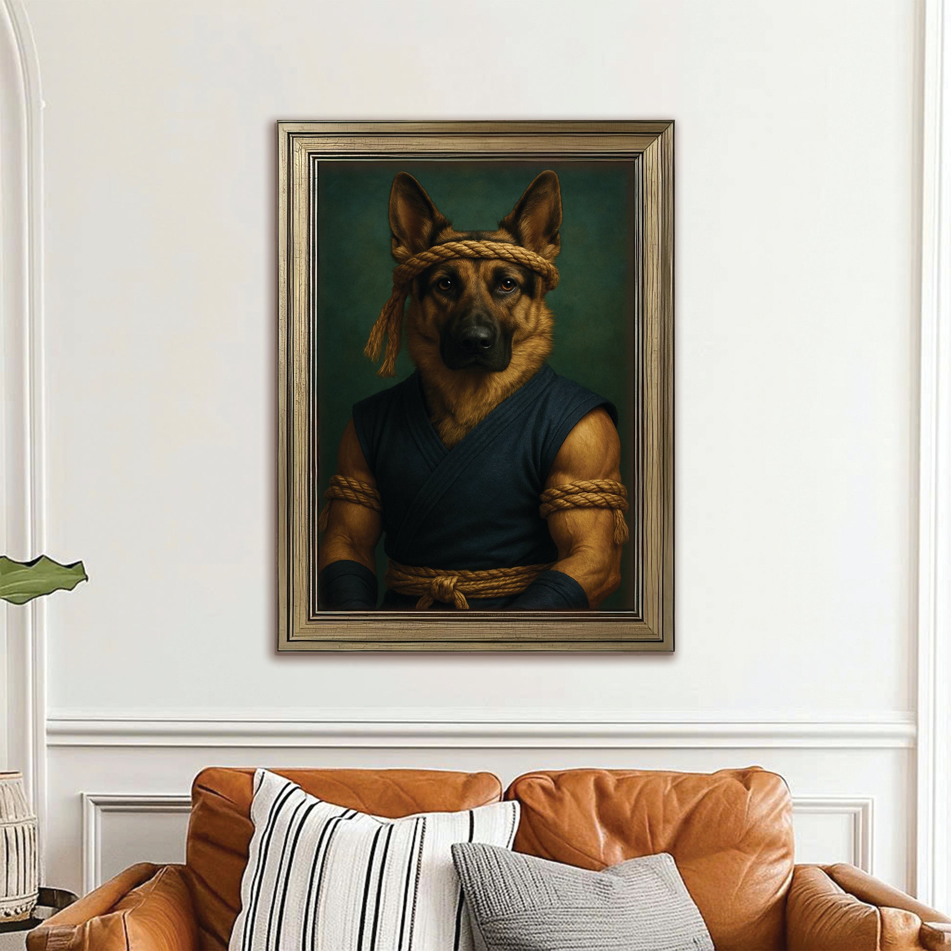 Custom Photo Fighter Warrior Art Dog Canvas Framed Wall Art Gift For Dog Lovers