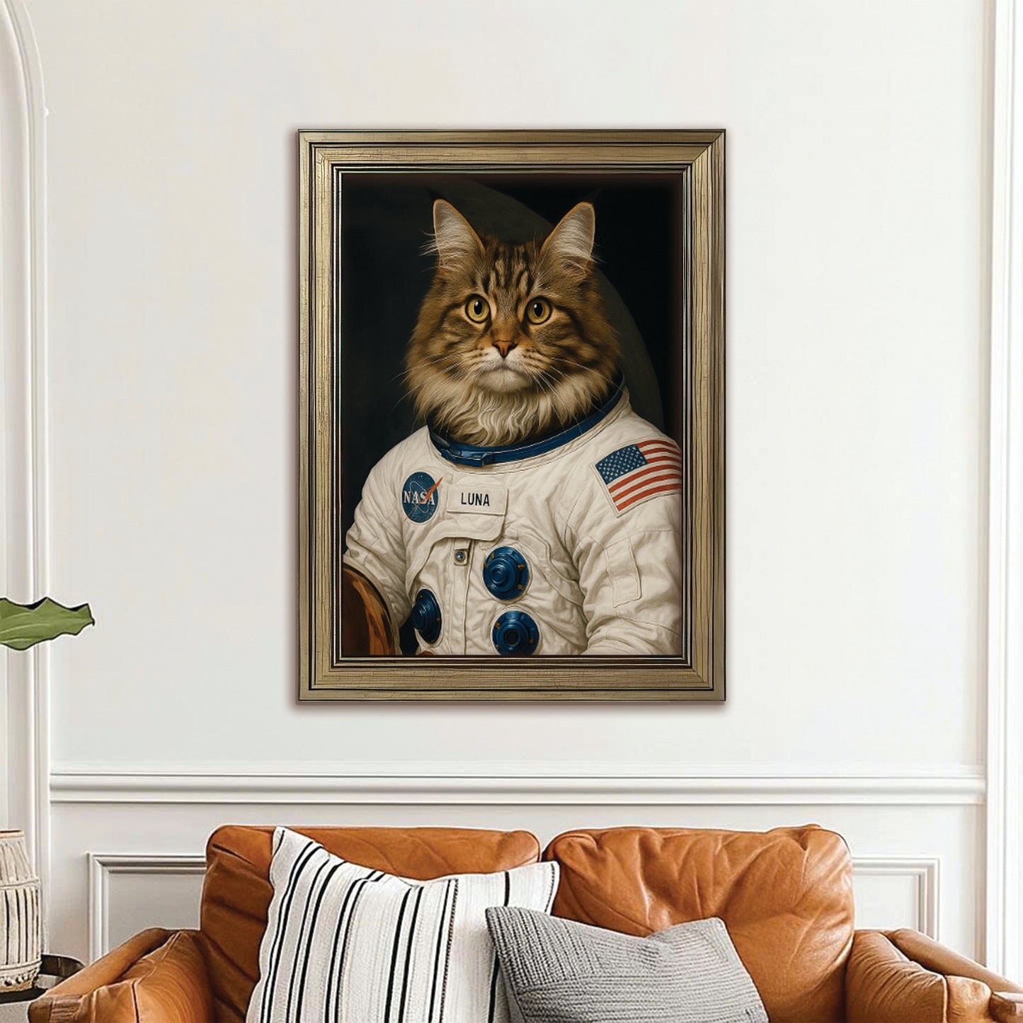 Custom Photo Cat Astronaut Canvas Framed Wall Art _ Gift For Cat Lovers