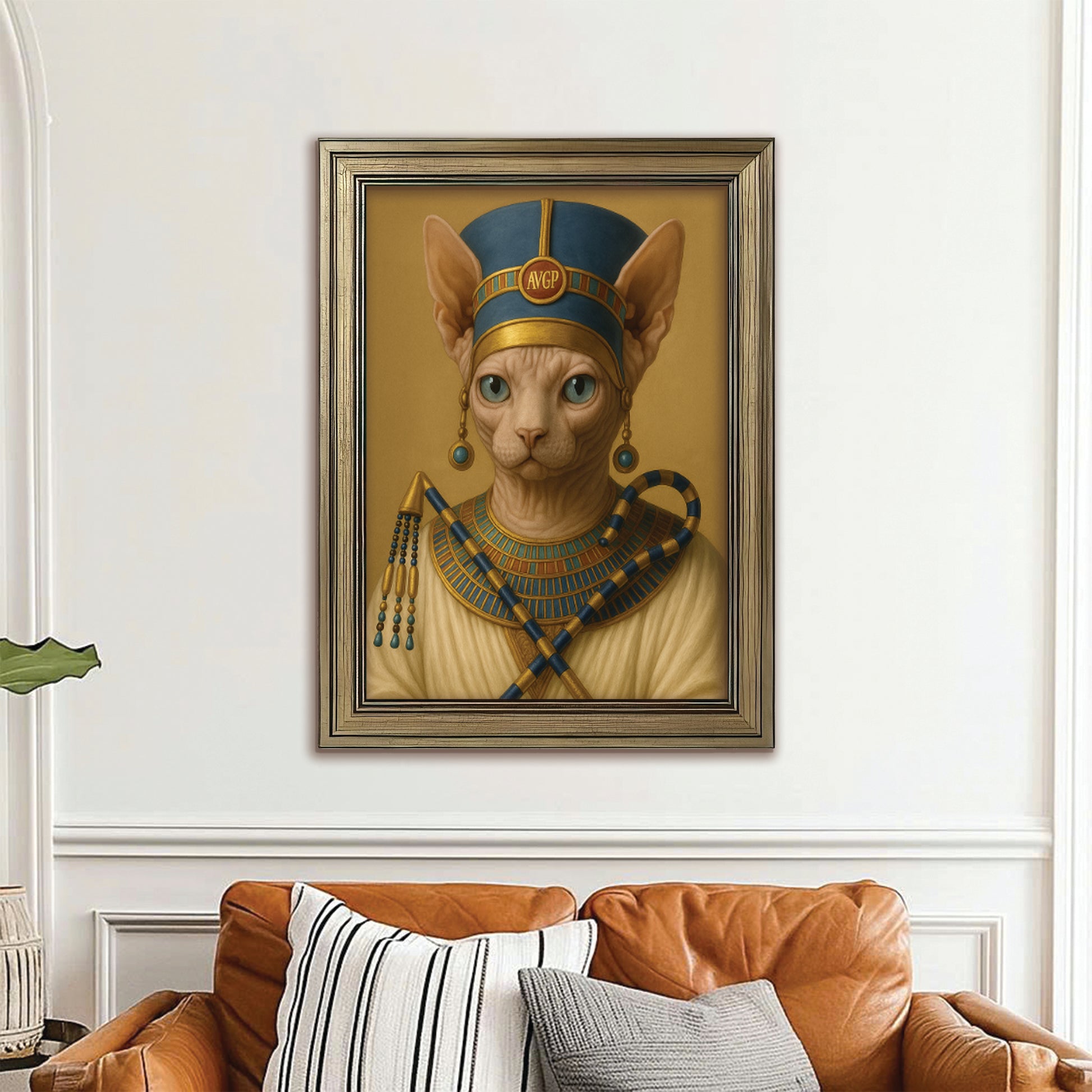 Custom Photo Egyptian Queen Cat Canvas Framed Wall Art Gift For Cat Lover