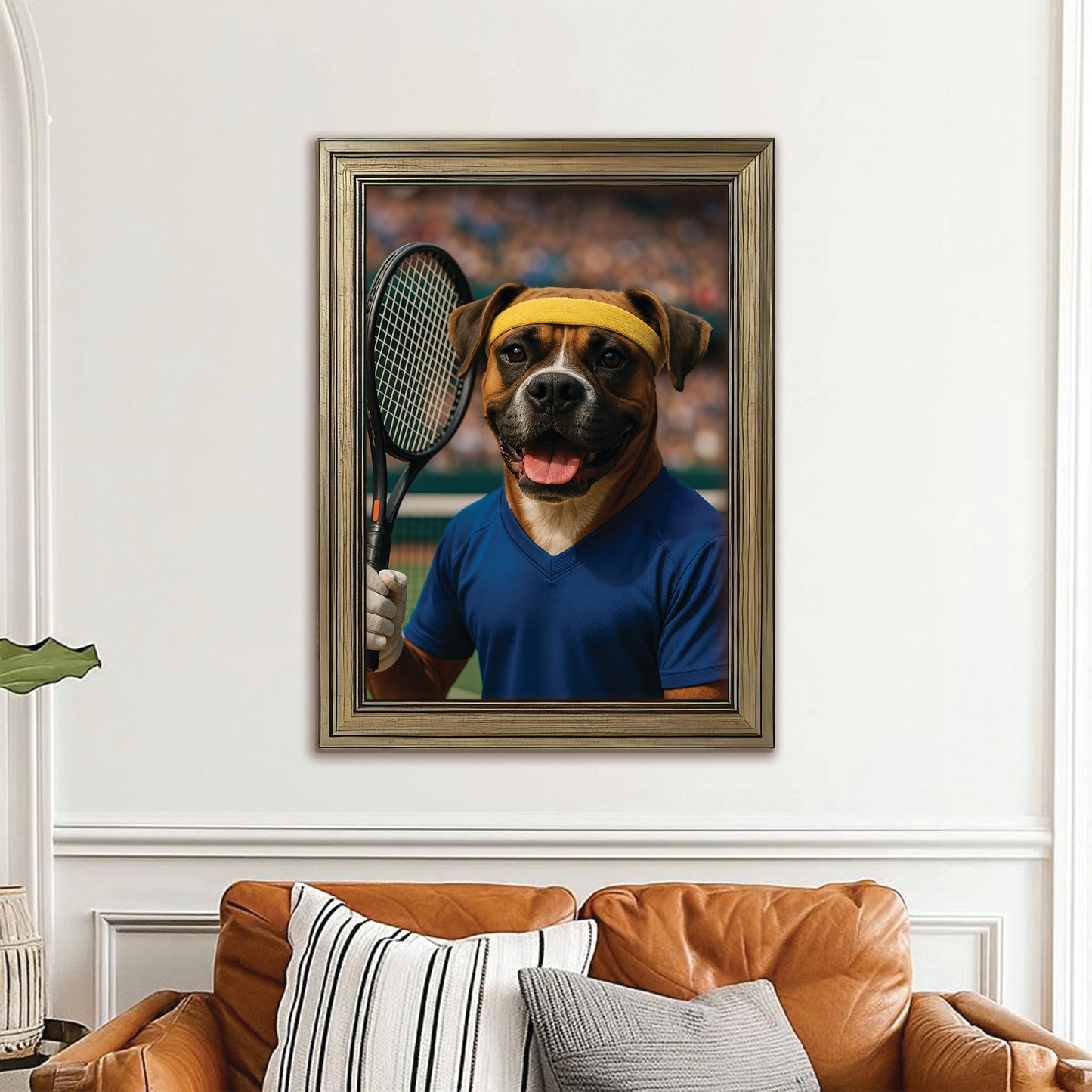 Custom Photo Tennis Player Dog Canvas Framed Wall Art Gift For Dog Lovers