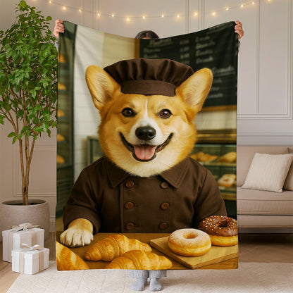 Custom Photo Baker Corgi Dog BlanketGift For Dog Lovers