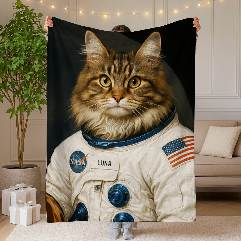 Custom Photo Cat Astronaut Blanket _ Gift For Cat Lovers