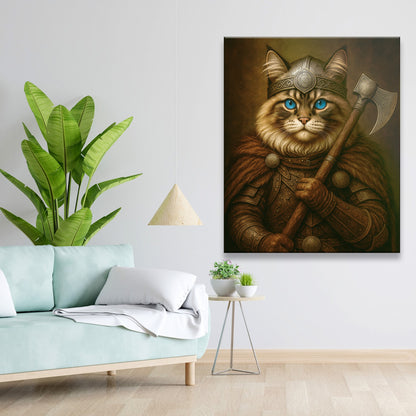 Custom Cat Photo Viking Warrior Canvas _ Gift For Cat