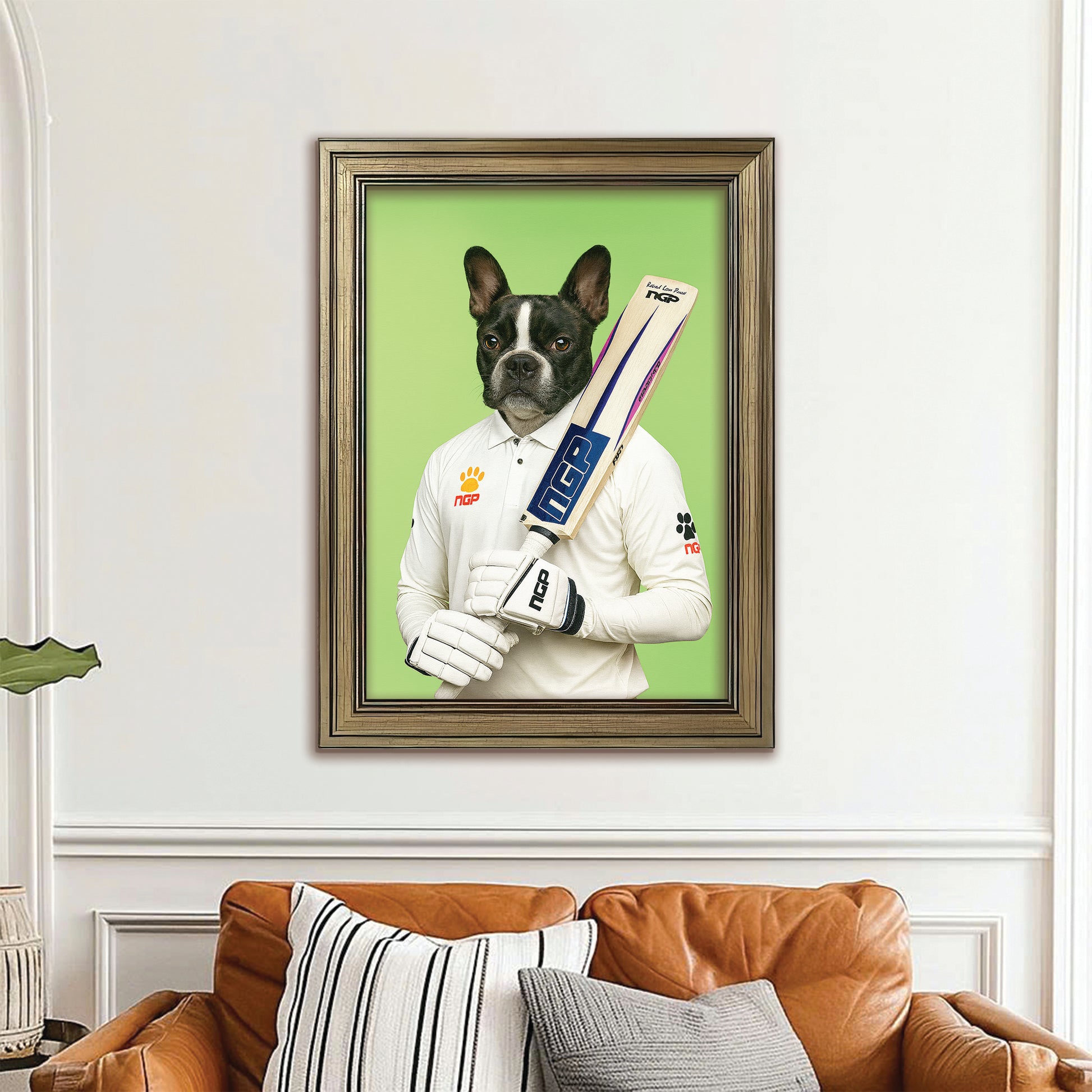 Custom Photo Cricketer Dog Canvas Framed Wall Art Gift For Dog Lovers