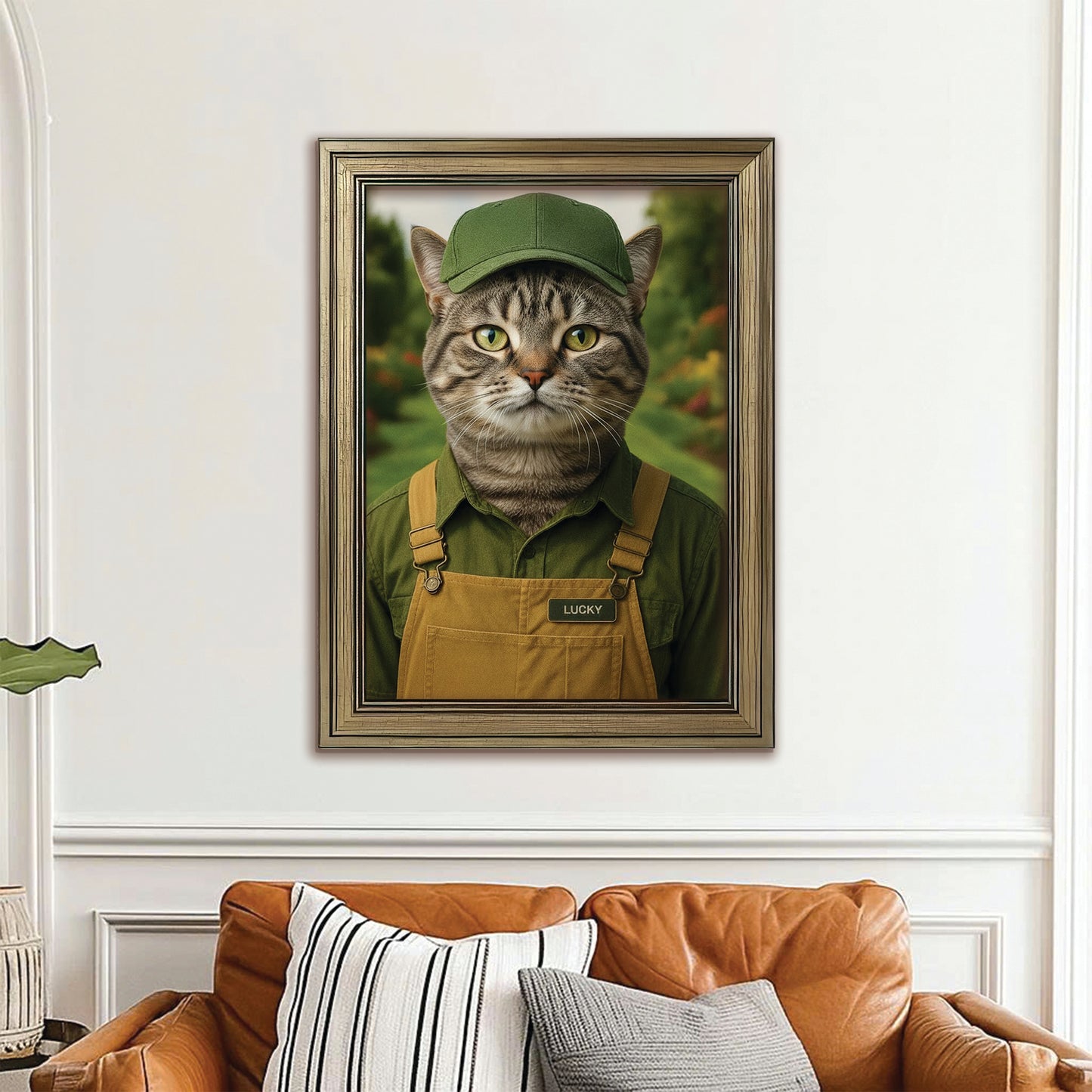Custom Photo Gardener 2 Cat Canvas Framed Wall Art  Gift For Cat Lovers