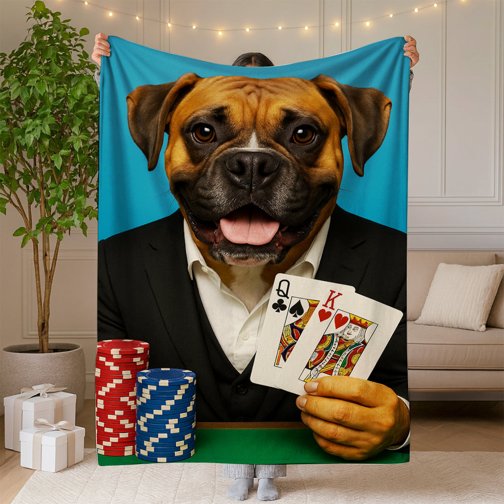 Custom Photo Poker Player Dog BlanketGift For Dog Lovers