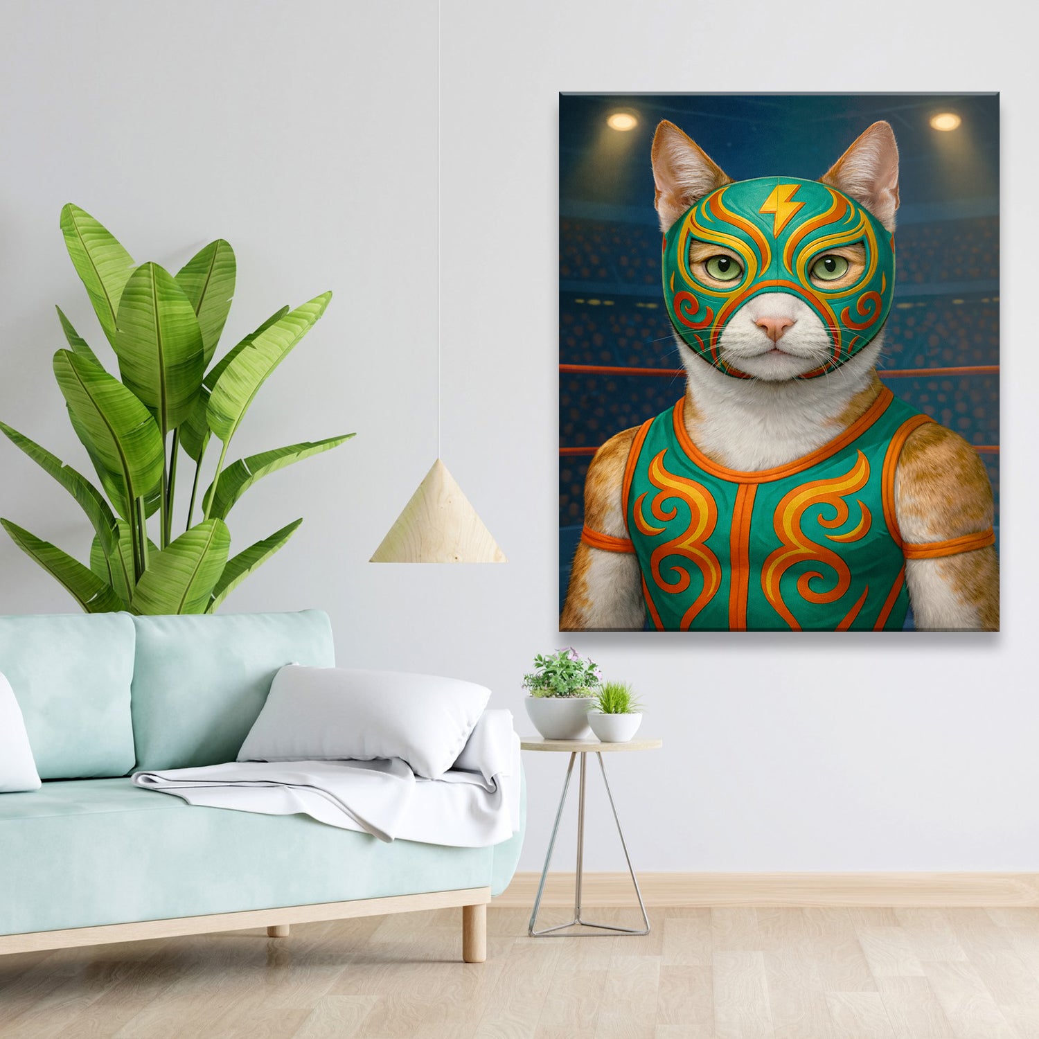 Custom Photo Lucha Libre Wrestler Mask Cat Canvas Gift For Cat Lovers