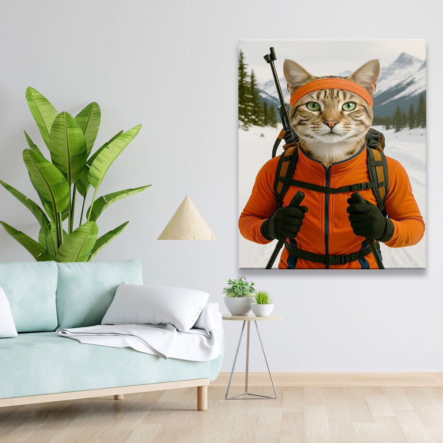 Custom Photo Biathlete Cross Country Skiing Cat Canvas Gift For Cat Lovers