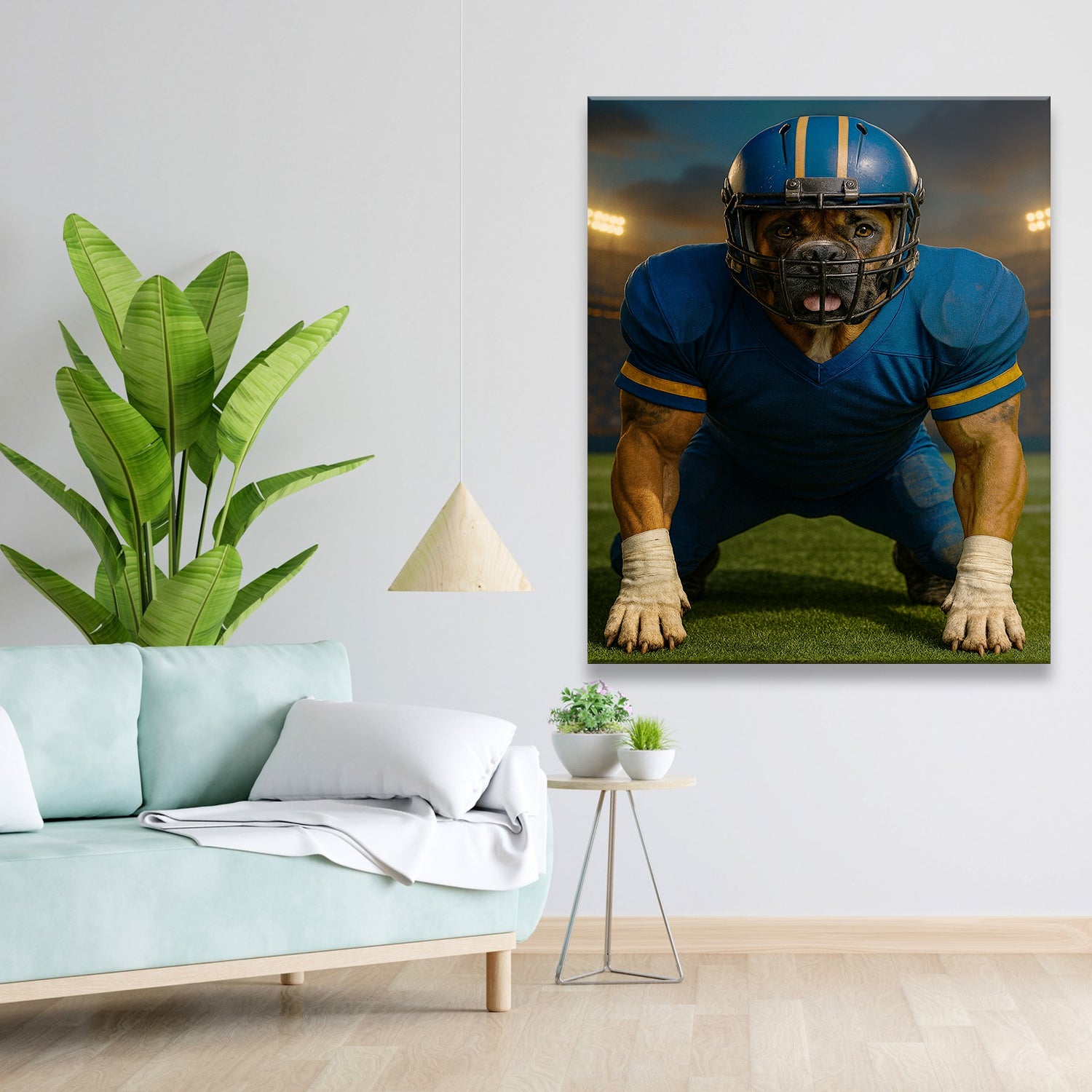 Custom Photo Football Player 2 Dog Canvas Gift For Dog Lovers