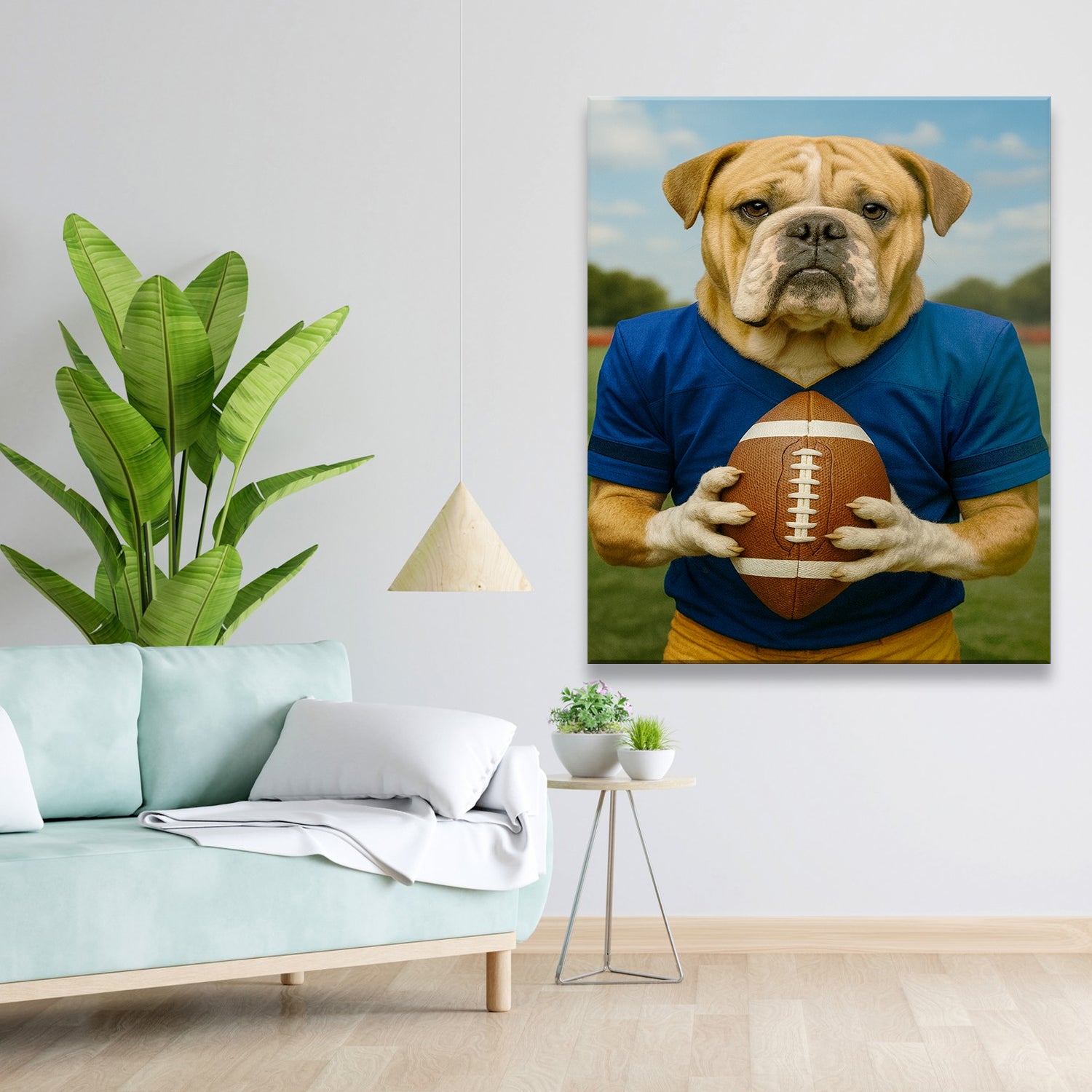 Custom Photo Football Player Dog Canvas Gift For Dog Lovers