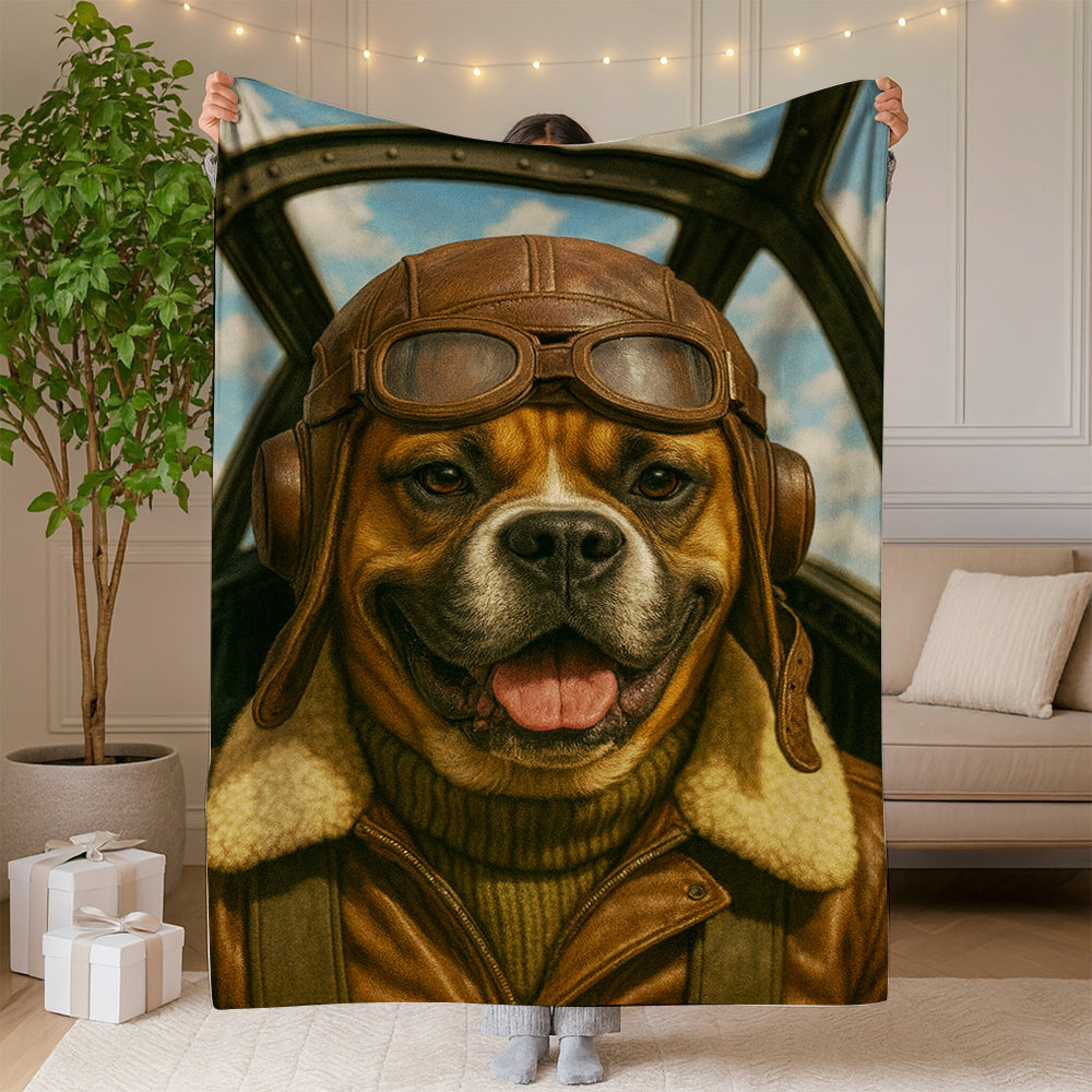 Custom Photo Pilot Dog BlanketGift For Dog Lover