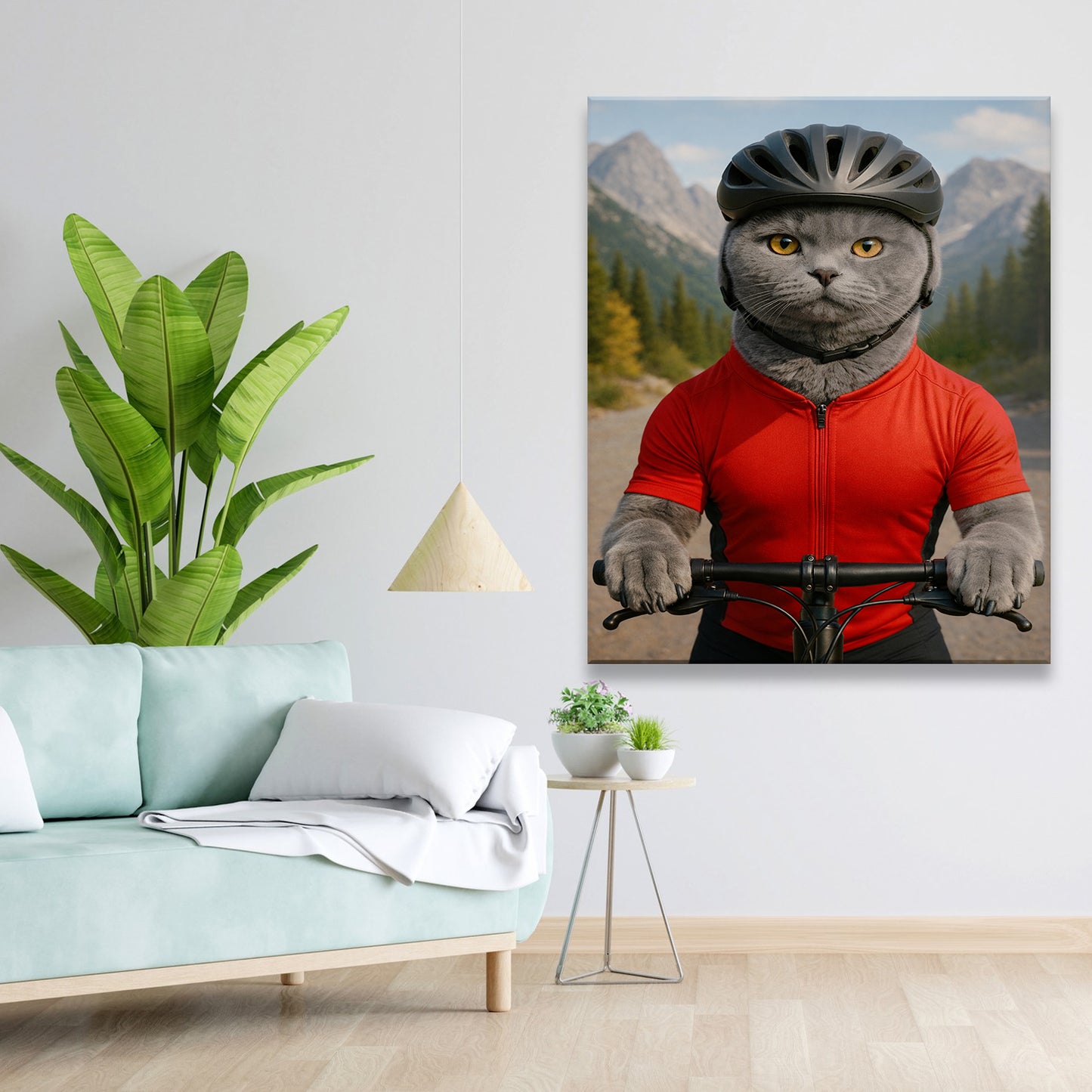 Custom Photo Cyclist Dart Bike Cat Canvas Gift For Cat Lovers