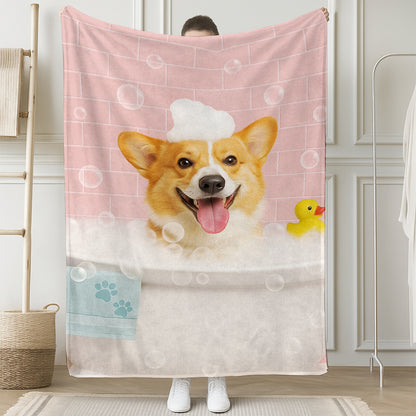 Custom Photo Dog In Bath BlanketGift For Dog Lovers