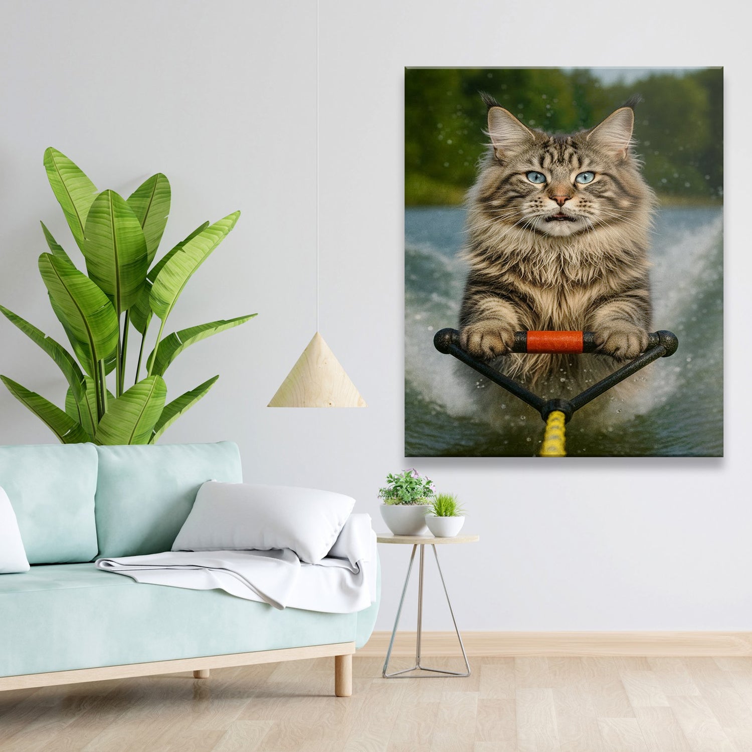 Custom Photo Water Ski Cat Canvas Gift For Cat Lovers