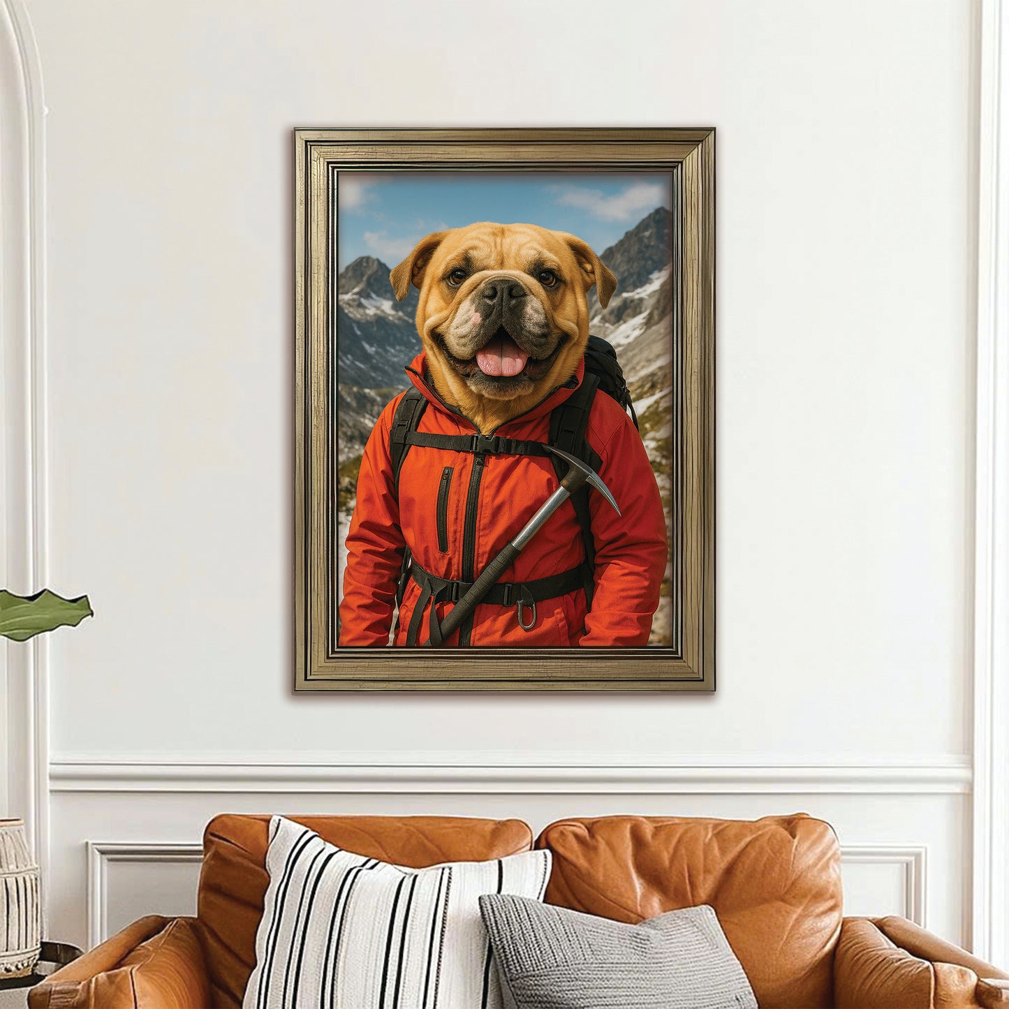 Custom Photo Mountaineer Climbing Dog Canvas Framed Wall Art Gift For Dog Lovers