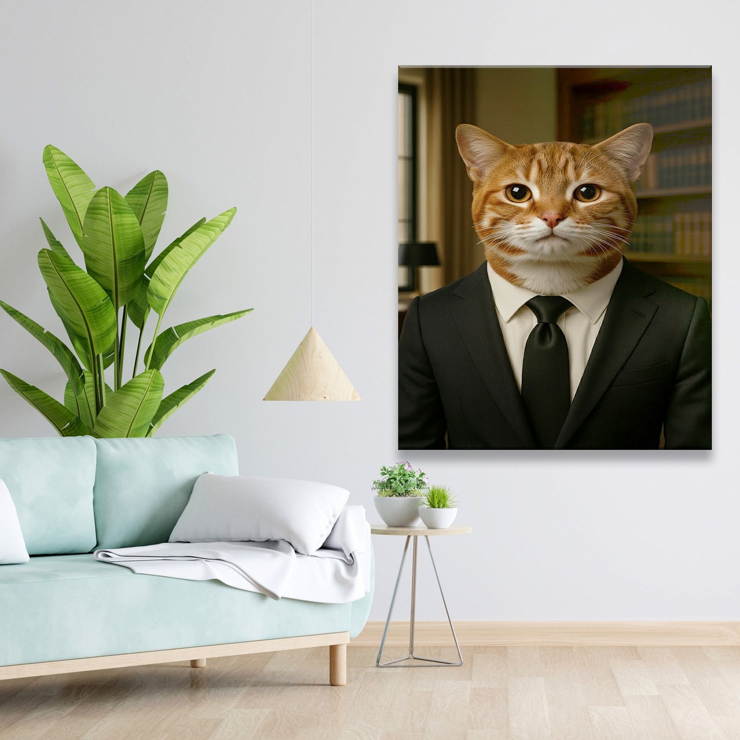 Custom Photo Business man Ceo Cat Canvas Gift For Cat Lovers