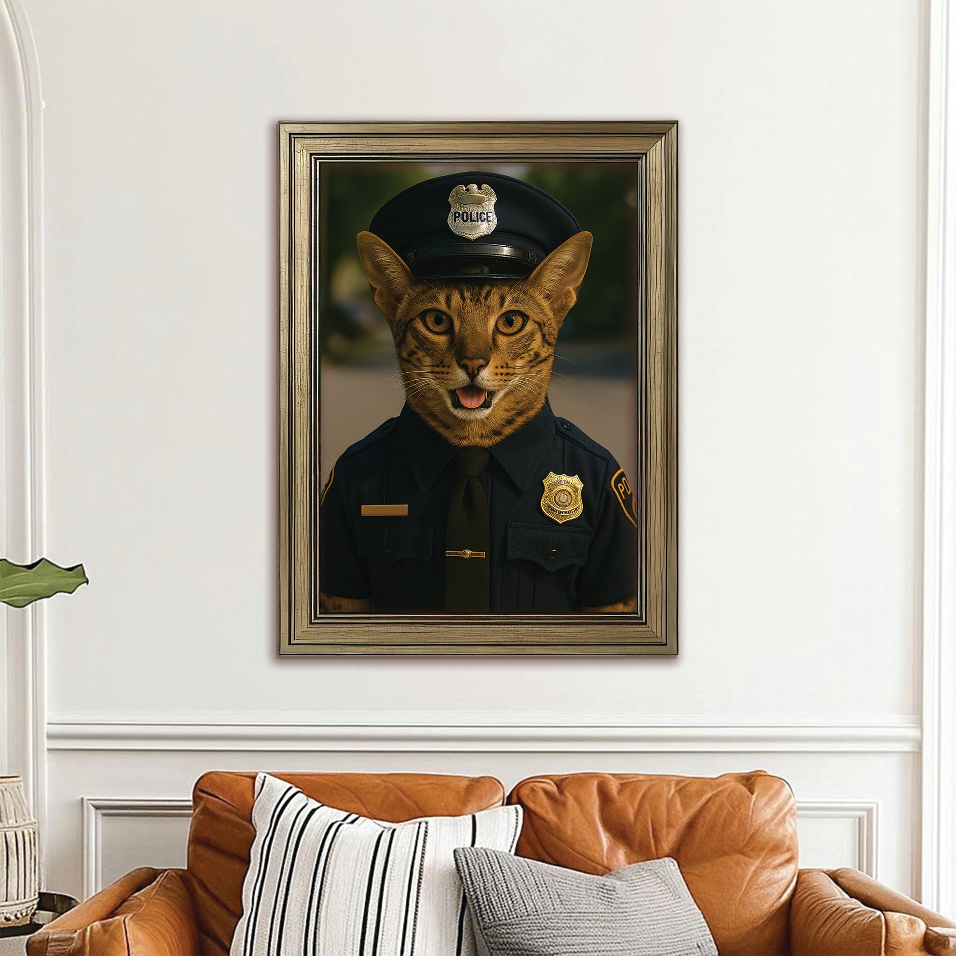 Custom Photo Police 2 Cat Canvas Framed Wall Art Gift For Cat Lovers