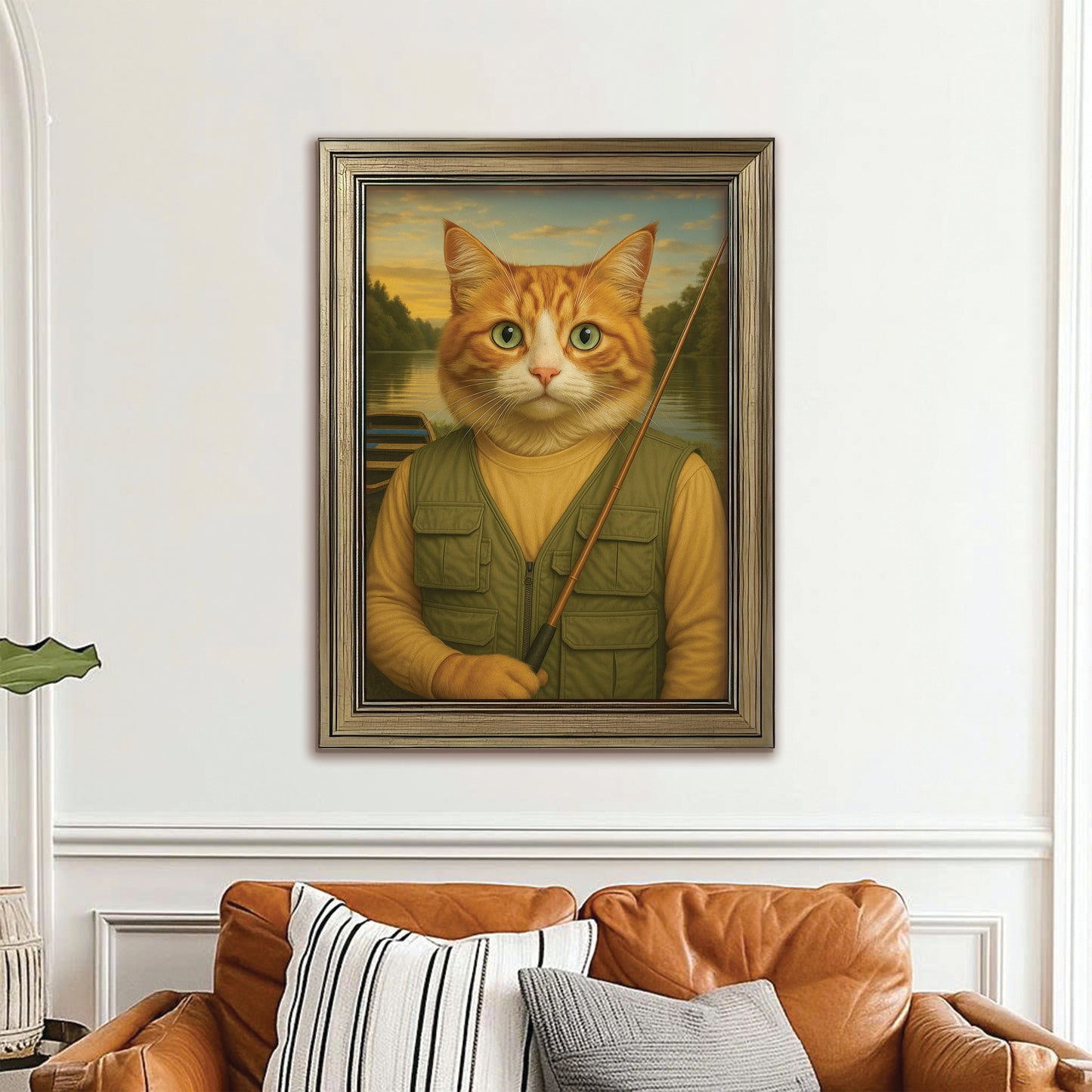 Custom Photo Fisherman Cat Canvas Framed Wall Art