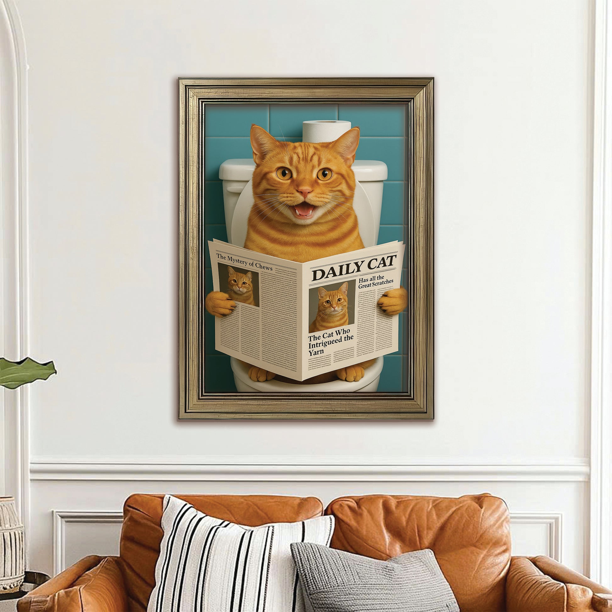 Custom Photo Cat Toilet Bathroom Canvas Framed Wall Art Wall Art