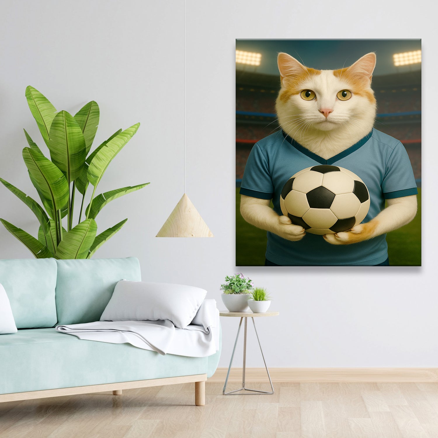 Custom Photo Soccer Cat Canvas Gift For Cat Lovers