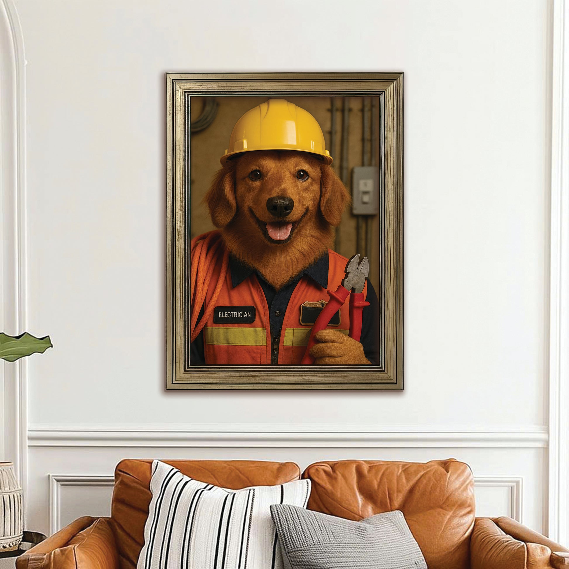 Custom Photo Electrician Dog Canvas Framed Wall Art Gift For Dog Lovers