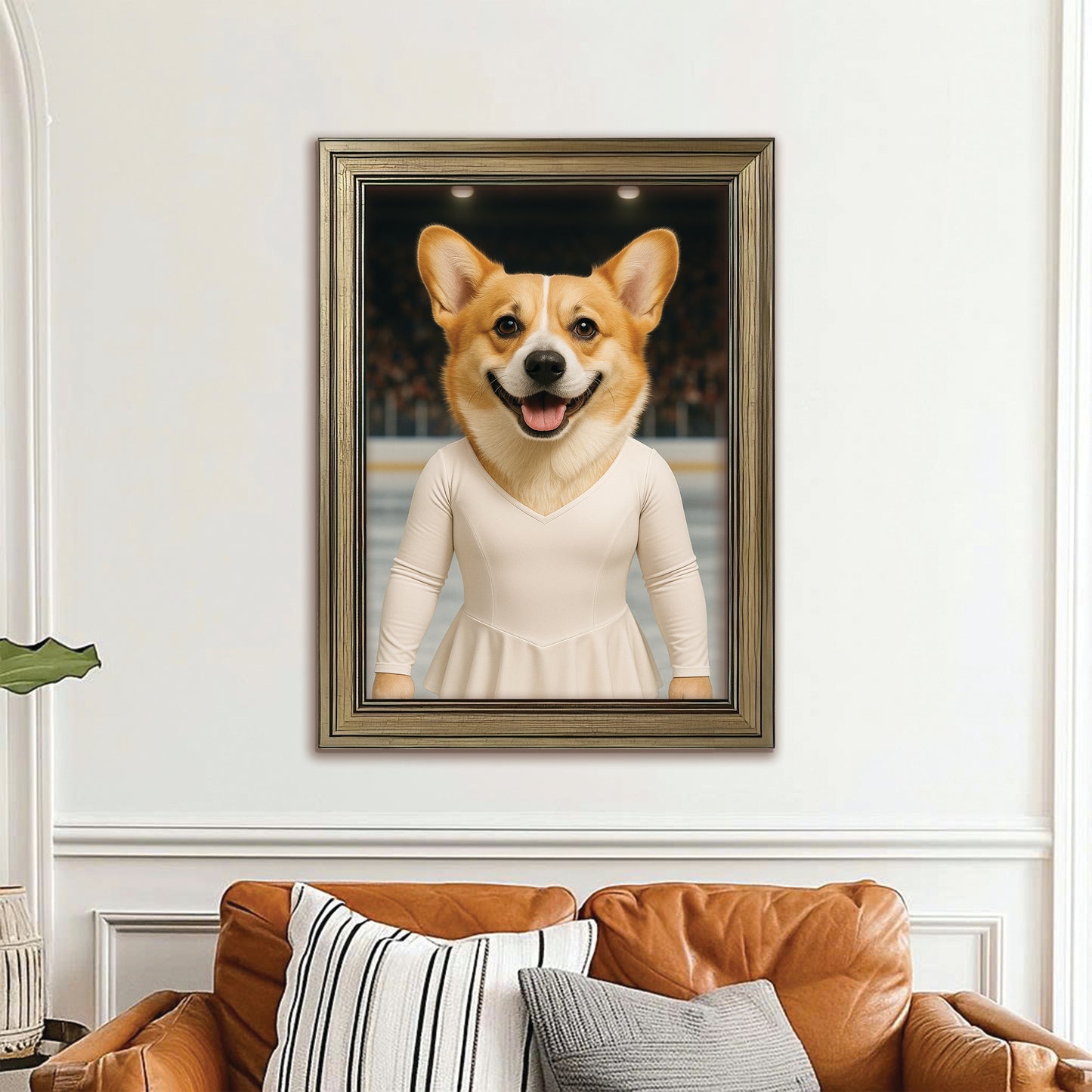 Custom Photo Ice Skater Dog Canvas Framed Wall Art Gift For Dog Lovers