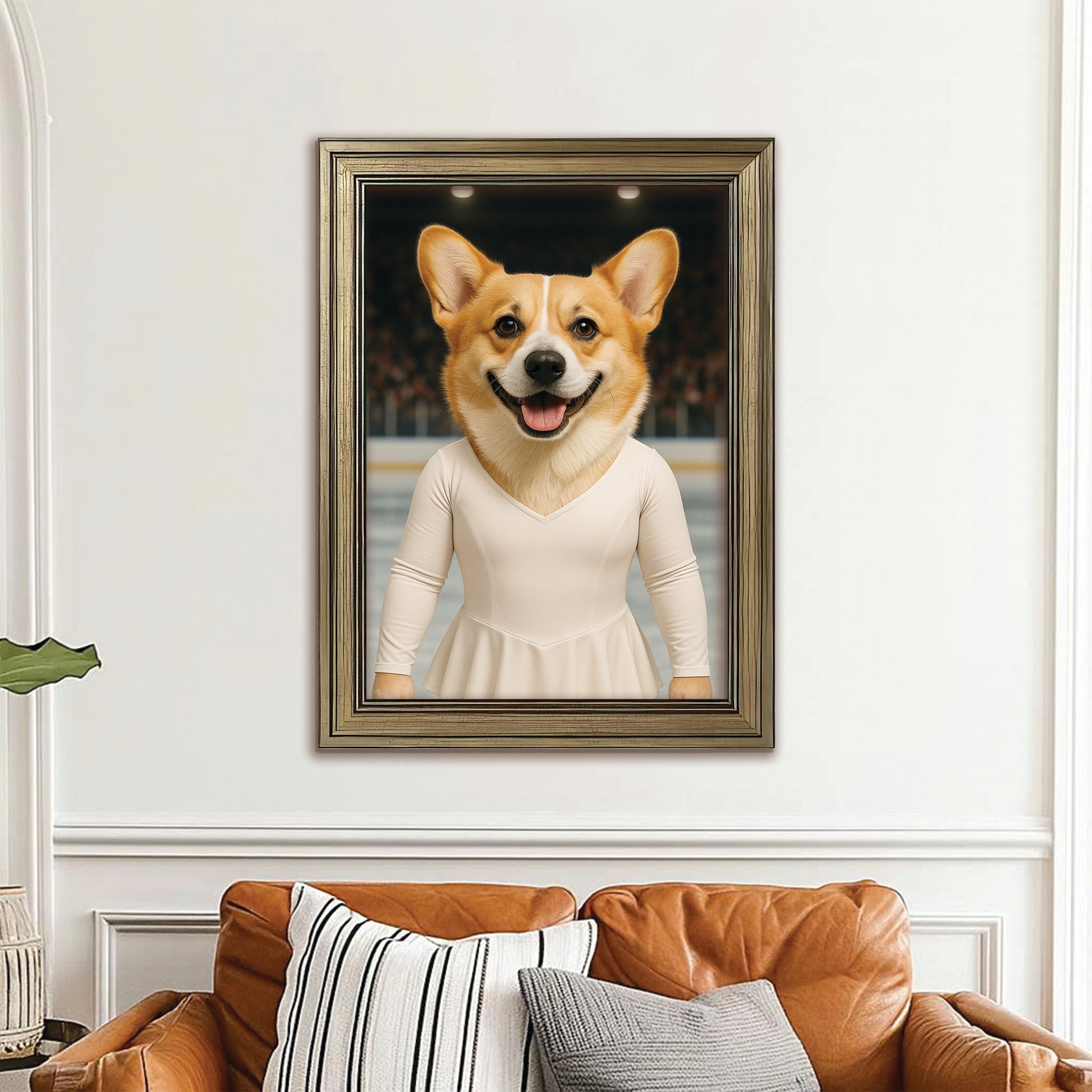Custom Photo Ice Skater Dog Canvas Framed Wall Art Gift For Dog Lovers