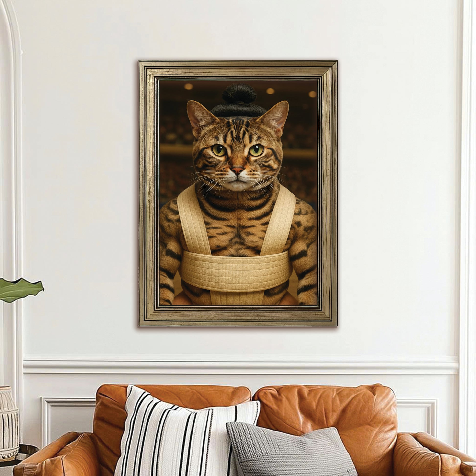 Custom Photo Sumo Cat Canvas Framed Wall Art Gift For Cat Lovers