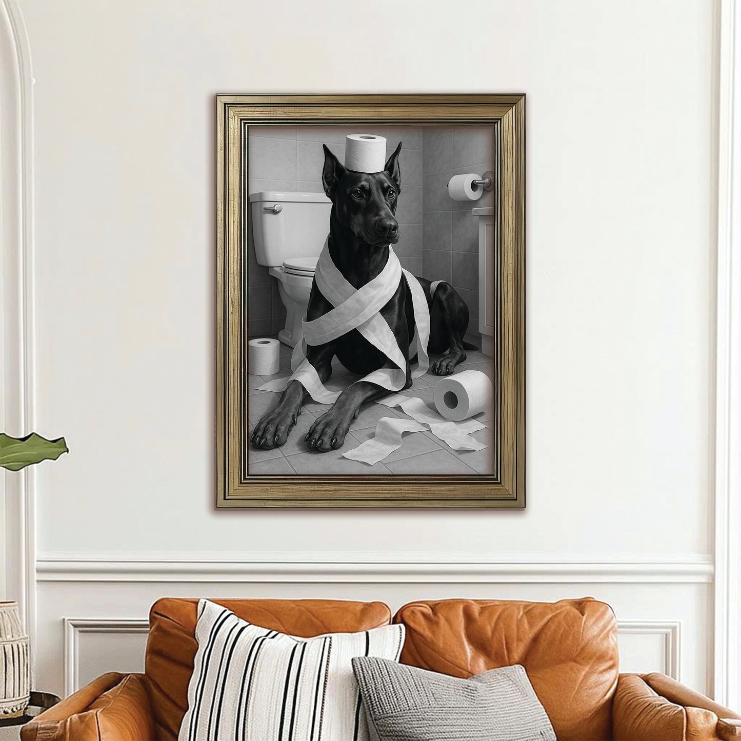 Custom Photo Dog Bathroom Style 16 Canvas Framed Wall Art Gift For Dog Lovers