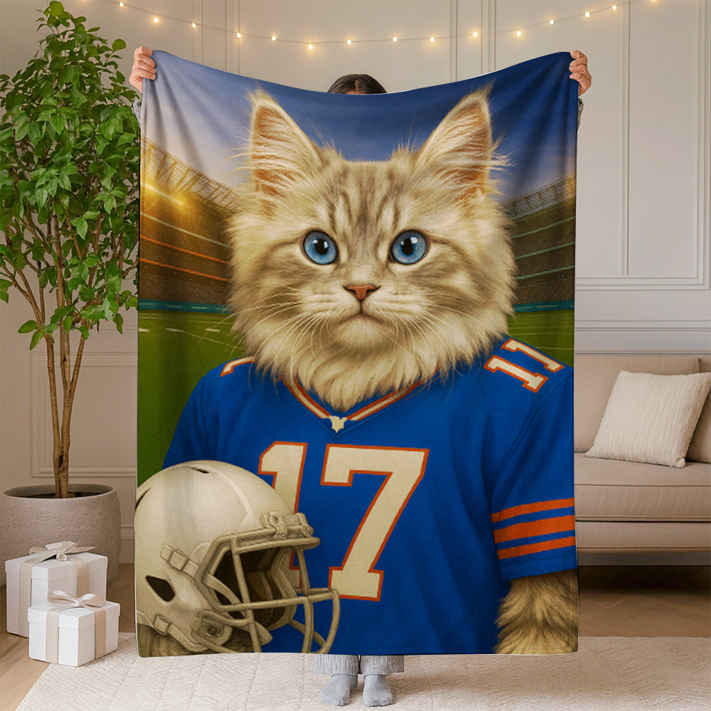 Custom Cat Photo Football Style Blanket _ Gift For Cat Lovers