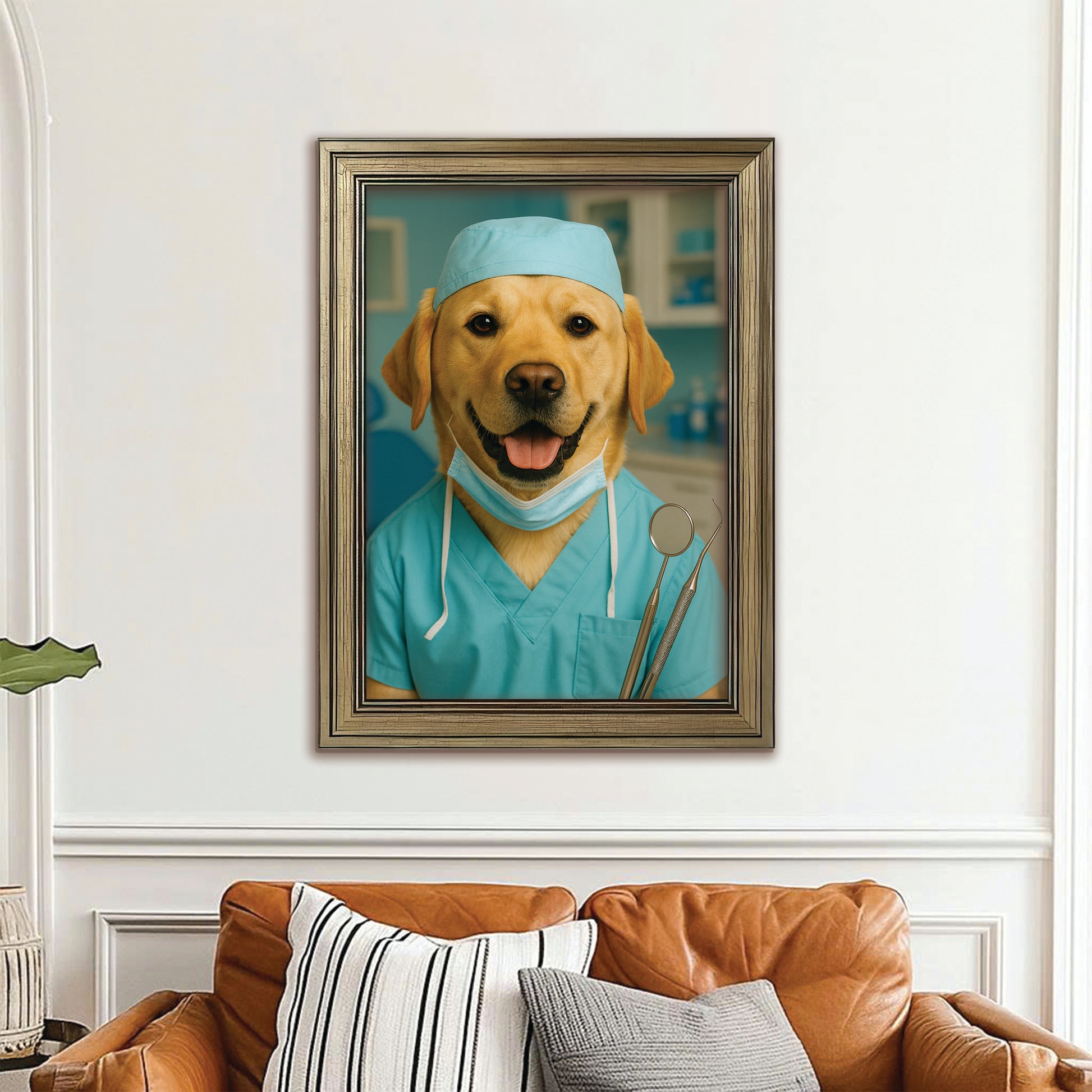 Custom Photo Dentist Dog Canvas Framed Wall Art Gift For Dog Lover