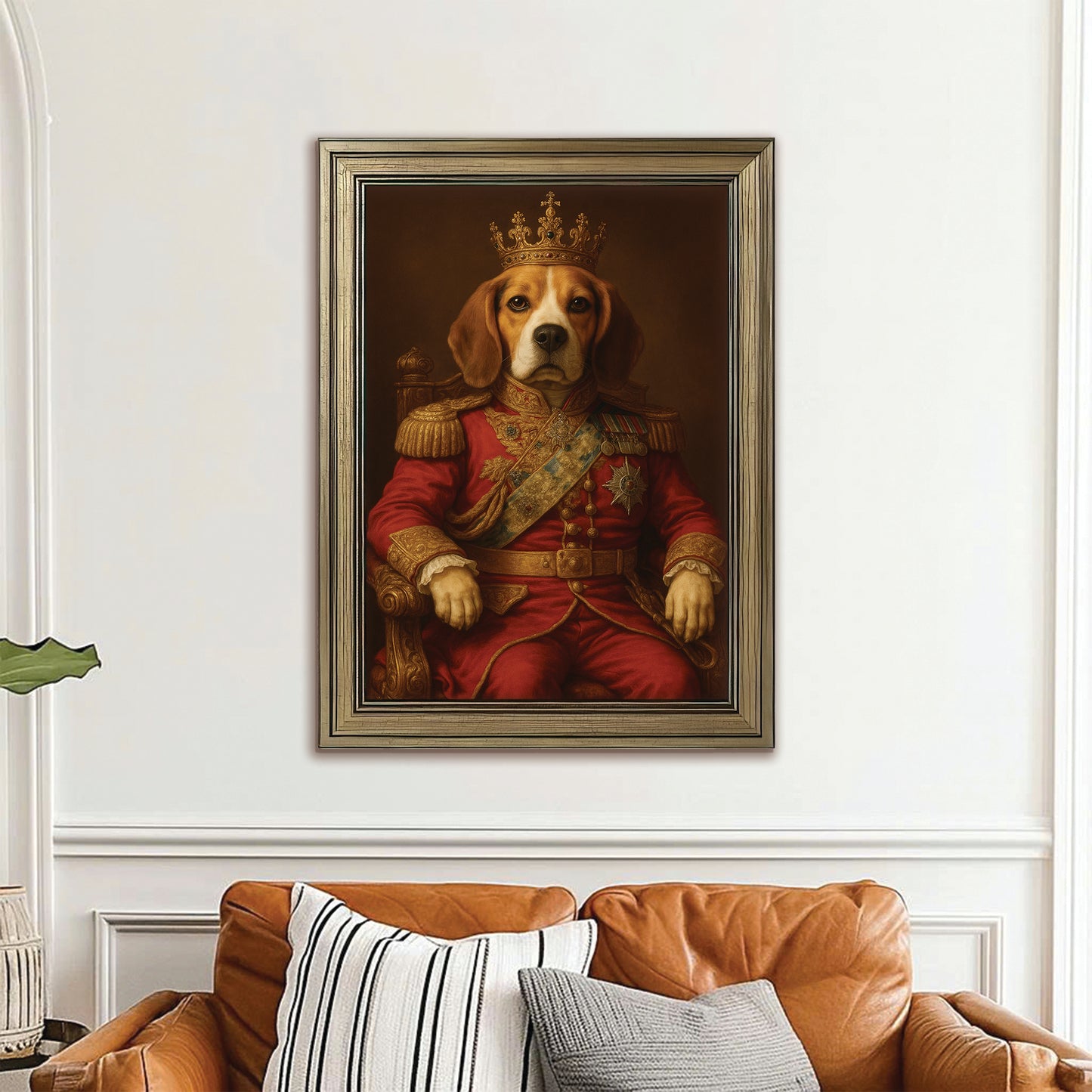 Custom Photo King Dog With Crown Royal Canvas Framed Wall Art Gift For Dog Lovers