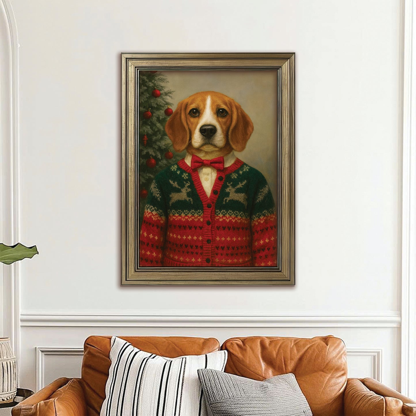 Custom Photo Christmas Dog Canvas Framed Wall Art Gift For Dog Lovers