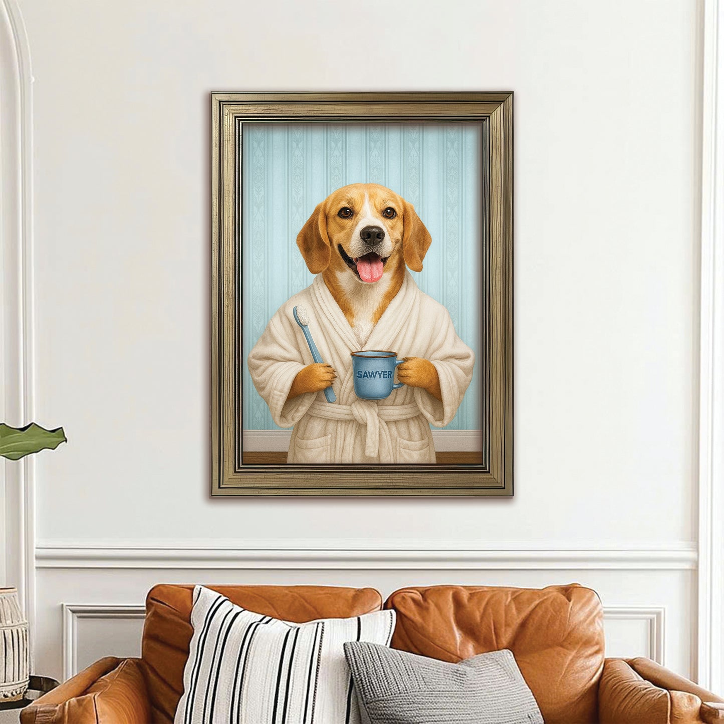 Custom Photo Dog Bathroom Canvas Framed Wall Art Dog Gifts Lovers