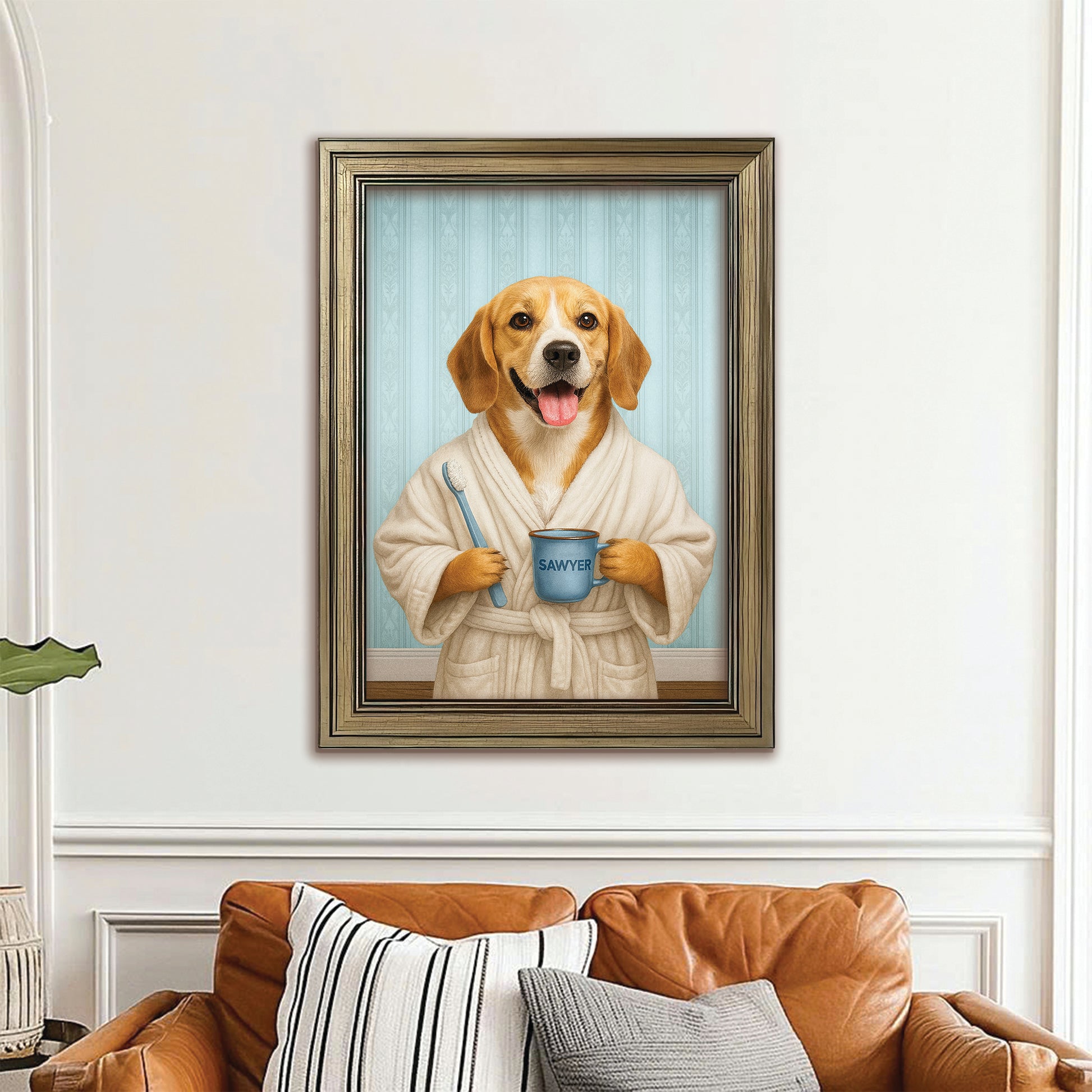 Custom Photo Dog Bathroom Canvas Framed Wall Art Dog Gifts Lovers