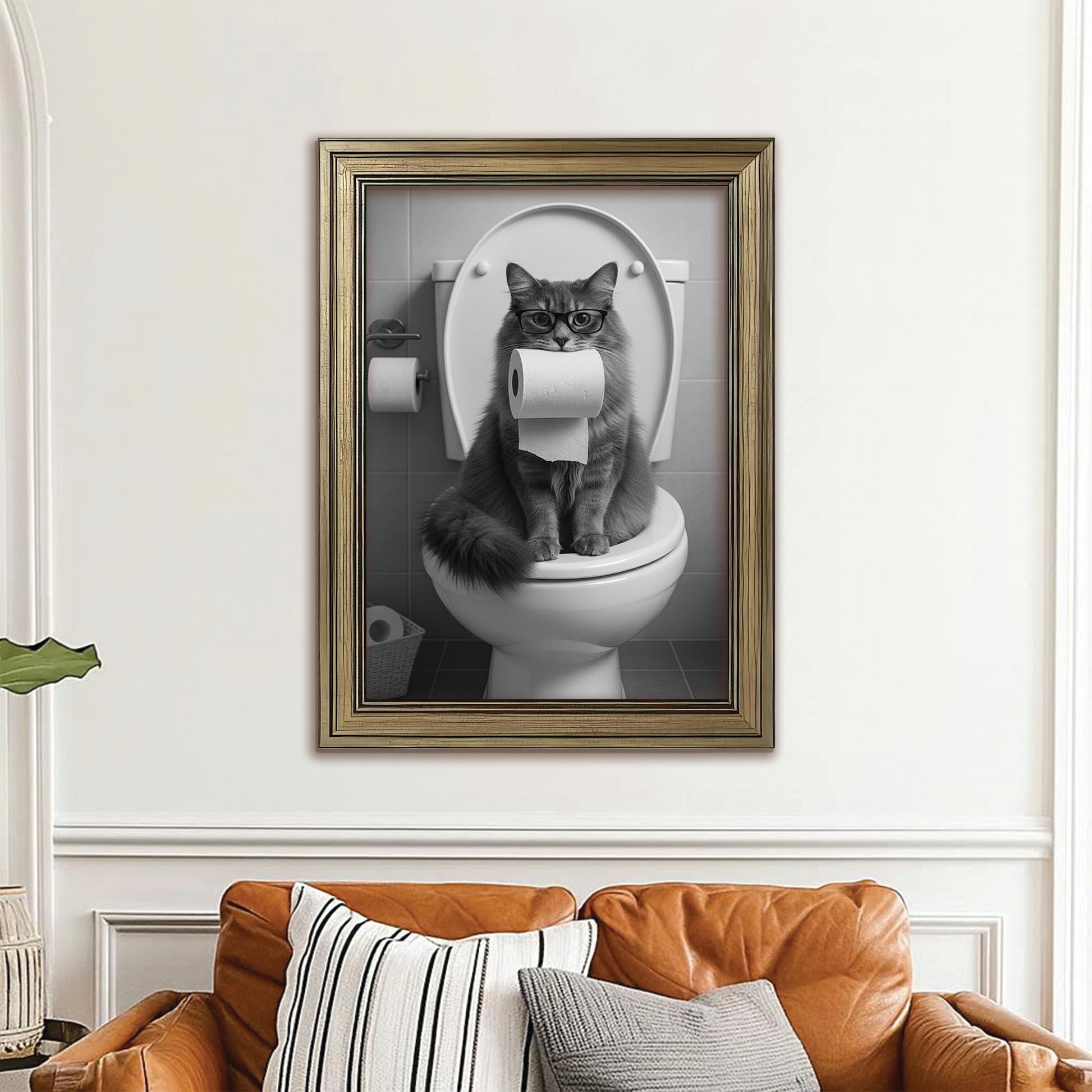 Custom Photo Cat Bathroom Style 5 Canvas Framed Wall Art Gift For Cat Lovers