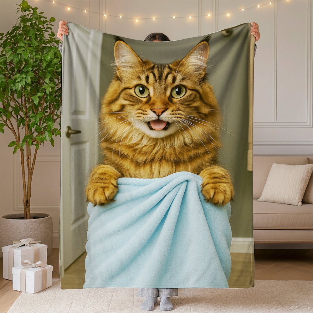 Custom Cat Photo In Bathroom Blanket Cat Lover Gifts