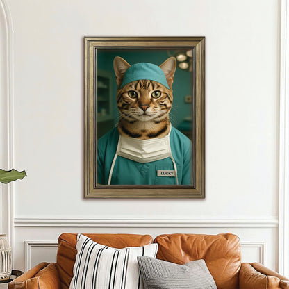 Custom Photo Surgeon Cat Canvas Framed Wall Art Gift For Cat Lovers