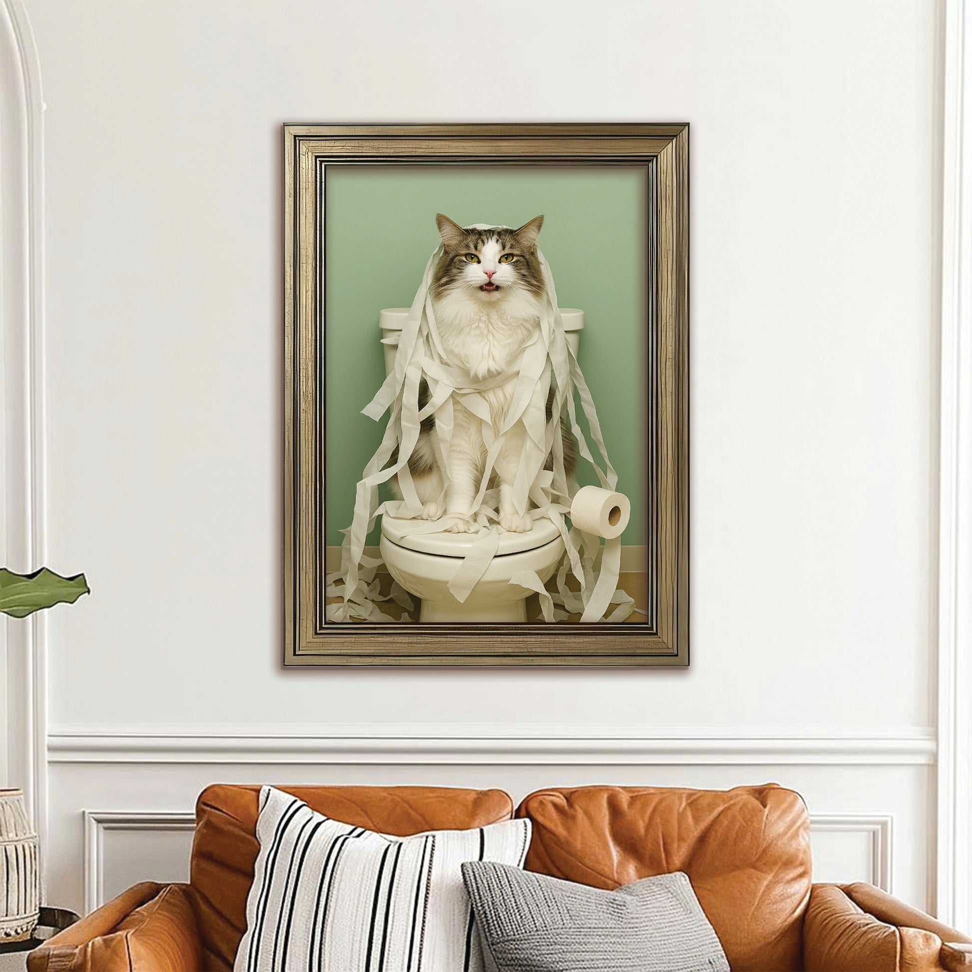 Custom Photo Cat Bathroom Style 26 Canvas Framed Wall Art Gift For Cat Lovers