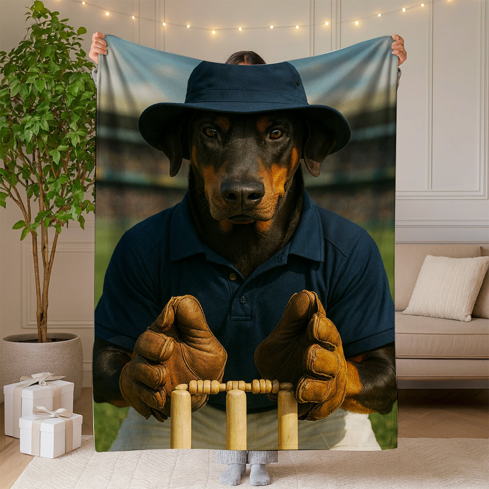Custom Photo Cricket Player Dog BlanketGift For Dog Lovers