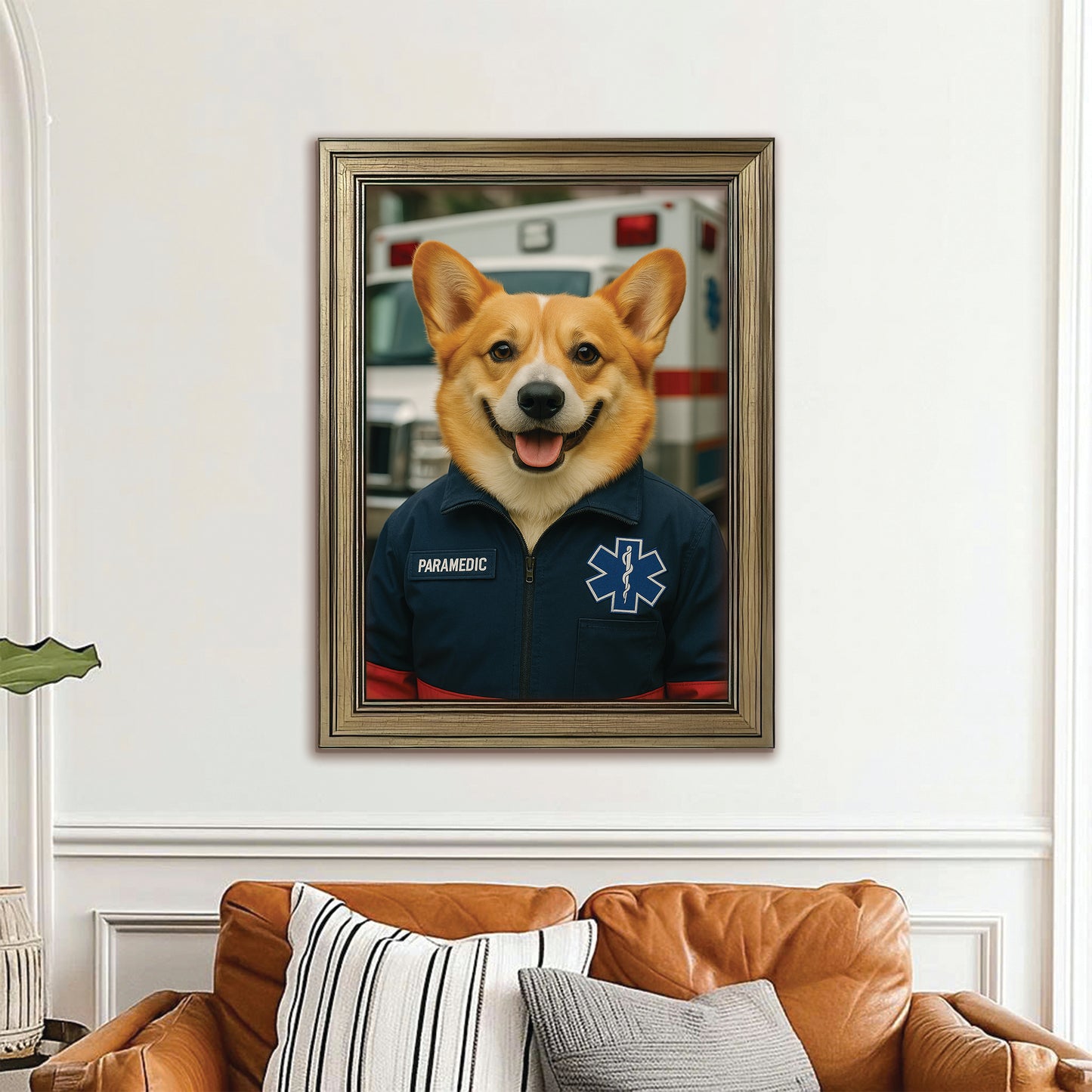 Custom Photo Paramedic Emt Dog Canvas Framed Wall Art Gift For Dog Lovers