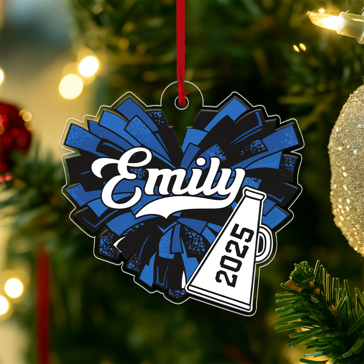 Custom Name Cheerleader Pom Poms Girl Acrylic Ornament Christmas Gift