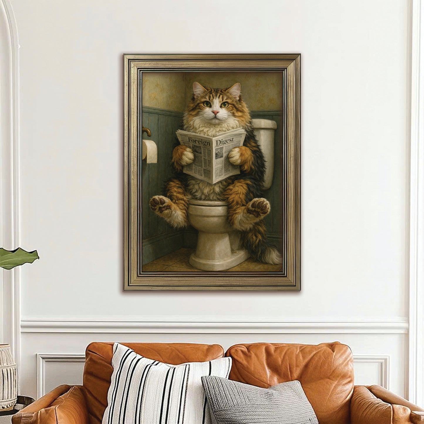Custom Photo Cat In Bathroom Style 2 Canvas Framed Wall Art Gift For Cat Lovers